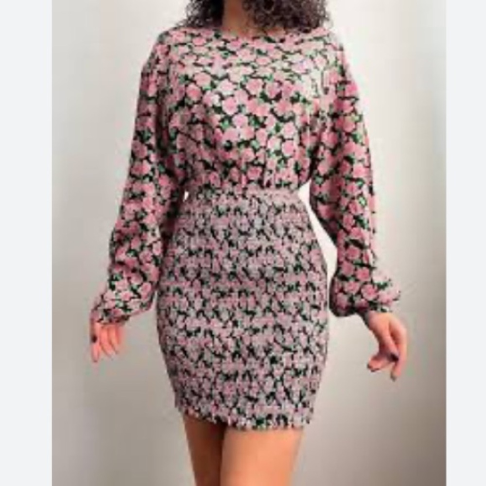 Zara Elastic Print Mini Dress with a pink and green floral pattern